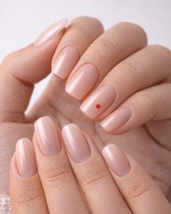 Valentine Nails and February nails at Top Nails 3, extra long nude coffin nails with red glitter tips, encapsulated heart confetti, rhinestone detail