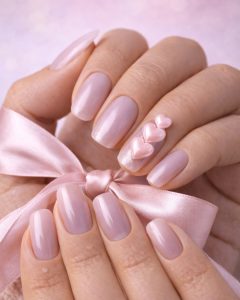 Valentine Nails and February nails at Top Nails 3, glossy classic red almond nails, clean cuticles, warm cozy background