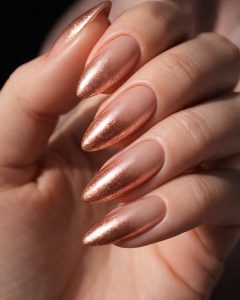 Rose gold chrome almond nails with metallic shimmer finish, International Women’s Day Nail Trends 2026 Top Nails 3