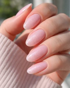 Soft pink glitter almond nails with subtle shimmer, International Women’s Day Nail Trends 2026 Top Nails 3