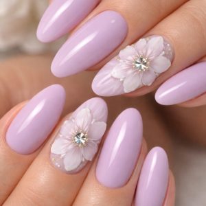 Lavender Crystal 3D Flower Nails