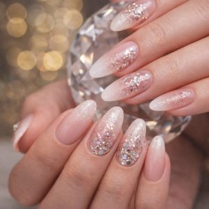 Glitter ombre mix texture nails with chunky sparkle details at Top Nails 3 Airdrie